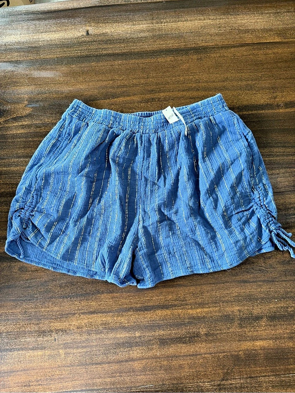 Aerie Striped High Waist Pull on  Shorts in Blue Size Large NWT